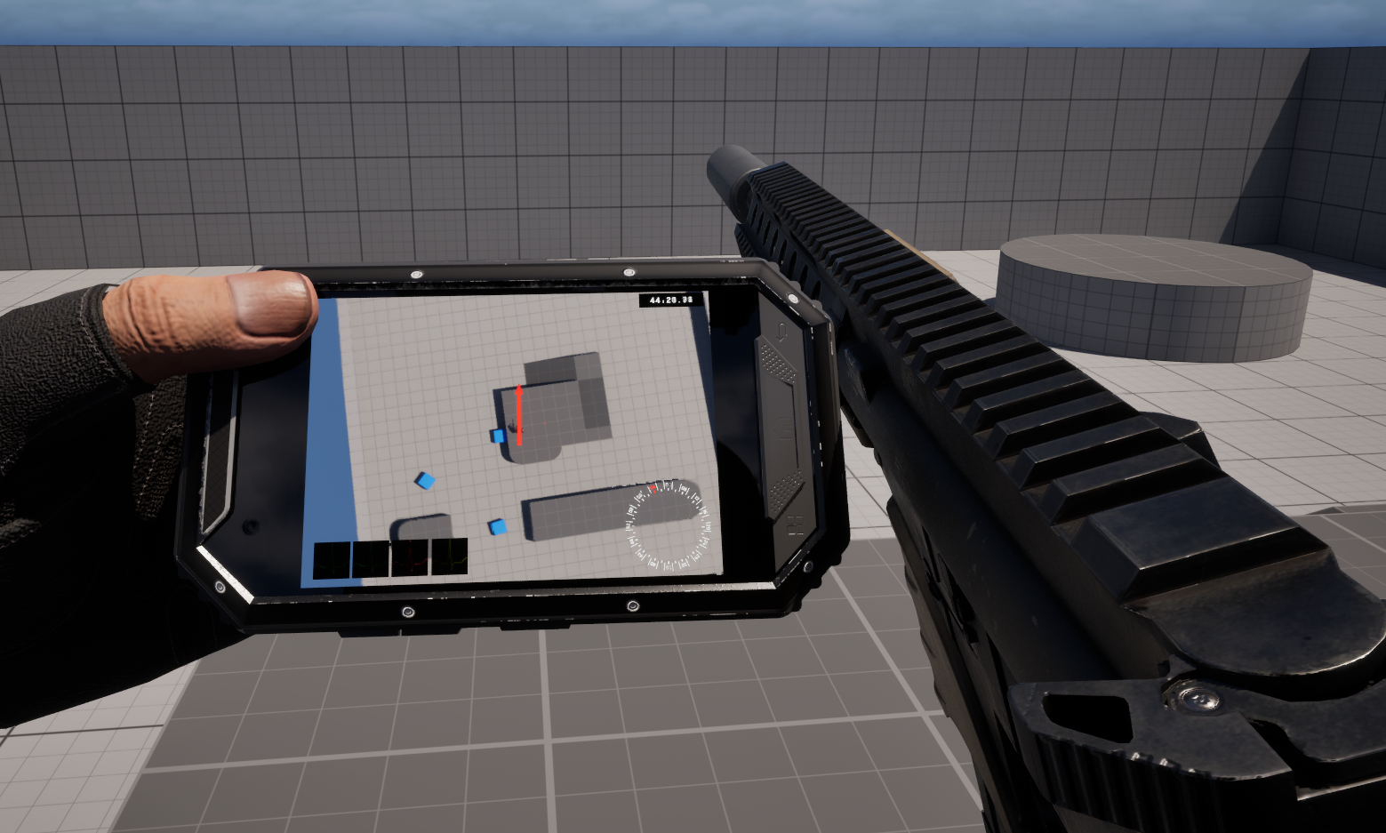 First-person view of the diegetic UI on a tablet